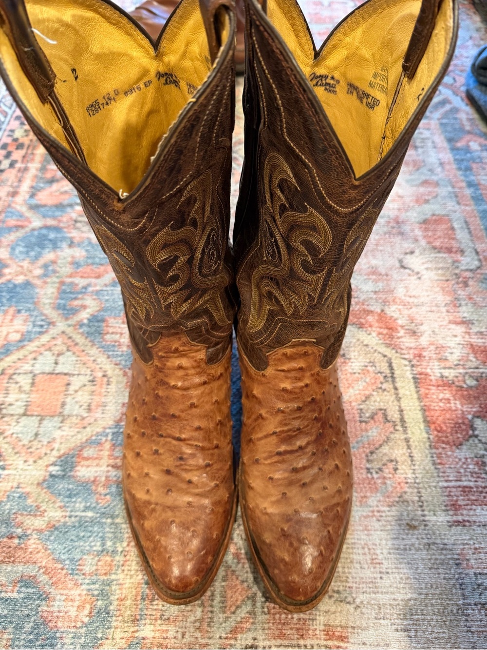 Tony Lama Brown Ostrich Leather Cowboy Boots